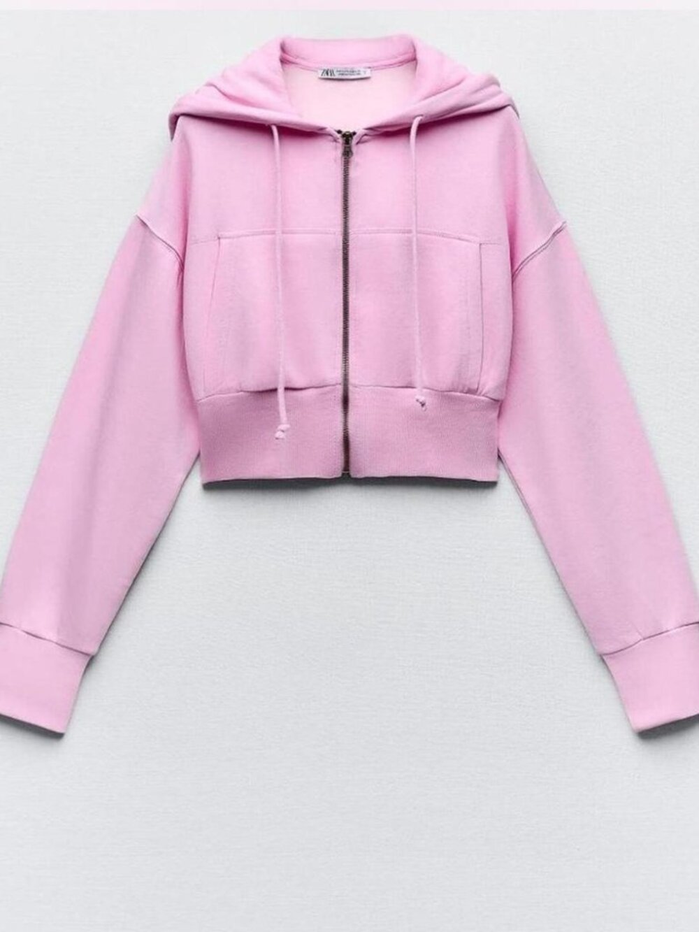 Zara Cropped Pink Zip-Up Hoodie size Small